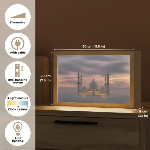 Zonsondergang - Moskee - Wolken - Islamitisch Light Box met kabel (Tafellamp) klein -USP_EN