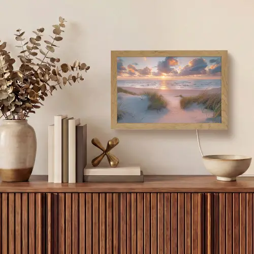 Zonsondergang - Zee - Strand - Duinen - Natuur Light Box met kabel (Tafellamp) klein -sfeer2