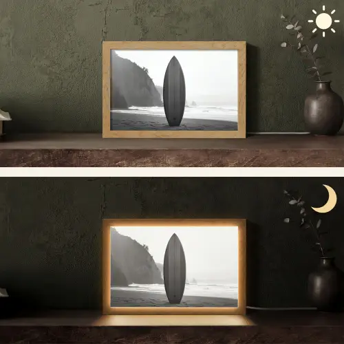 Surfplank - Zand - Zee Light Box met kabel (Tafellamp) klein -sfeer3