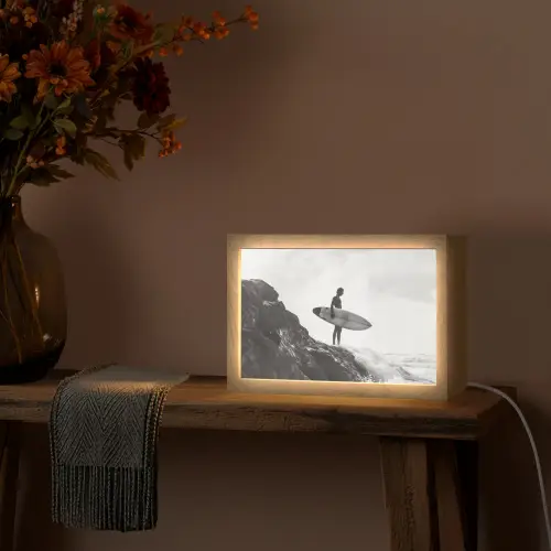 Surfer - Rots - Oceaan - Golven Light Box met kabel (Tafellamp) klein -sfeer4