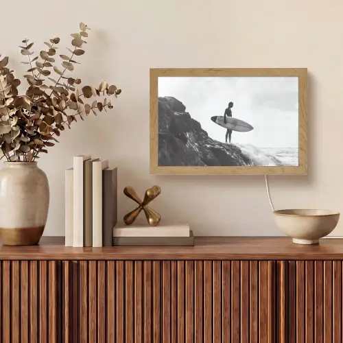 Surfer - Rots - Oceaan - Golven Light Box met kabel (Tafellamp) klein -sfeer2