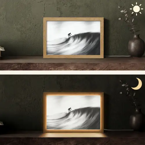 Surfer - Golf - Vervaagd - Zwart Light Box met kabel (Tafellamp) klein -sfeer3