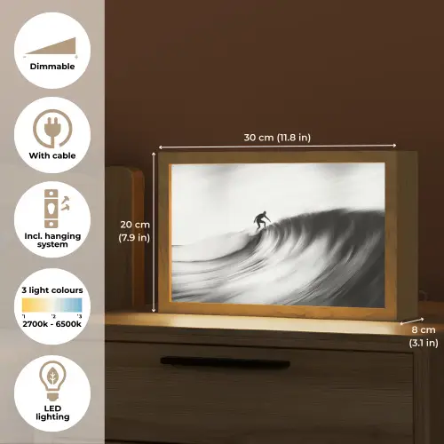 Surfer - Golf - Vervaagd - Zwart Light Box met kabel (Tafellamp) klein -USP_EN
