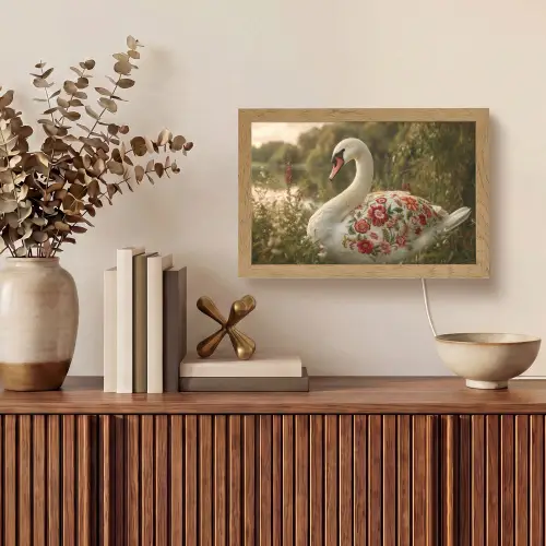 Zwaan - Bloemen - Natuur Light Box met kabel (Tafellamp) klein -sfeer2