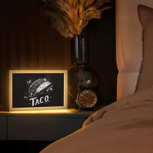 Taco - Kruiden - Witte krijtstijl - Tekst Light Box met kabel (Tafellamp) klein -sfeer1
