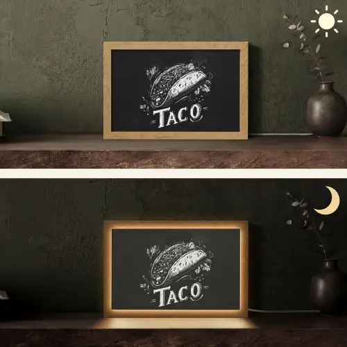 Taco - Kruiden - Witte krijtstijl - Tekst Light Box met kabel (Tafellamp) klein -sfeer3