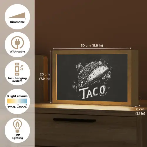 Taco - Kruiden - Witte krijtstijl - Tekst Light Box met kabel (Tafellamp) klein -USP_EN