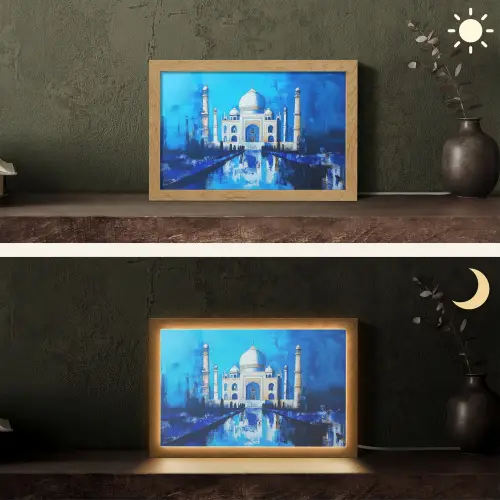 Taj Mahal - Ramadan - Blauw - Islamitische Light Box met kabel (Tafellamp) klein -sfeer3