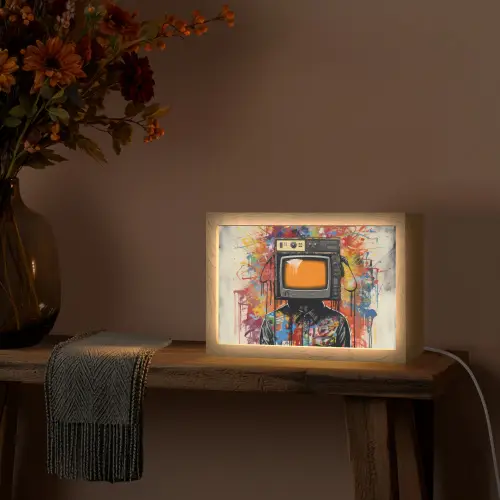 Televisie - Graffiti - Mens - Kleuren Light Box met kabel (Tafellamp) klein -sfeer4