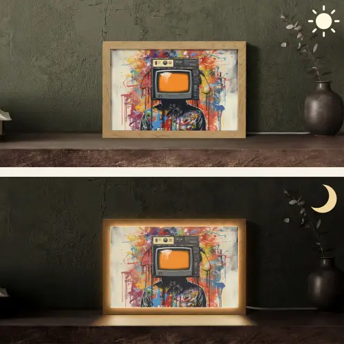 Televisie - Graffiti - Mens - Kleuren Light Box met kabel (Tafellamp) klein -sfeer3