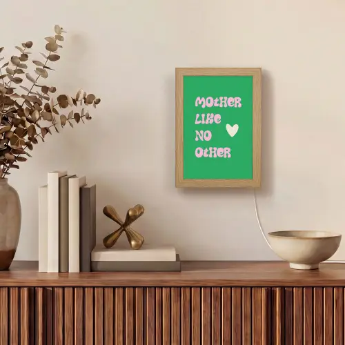 Tekst - Hartje - Moeder - Groen Light Box met kabel (Tafellamp) klein -sfeer2
