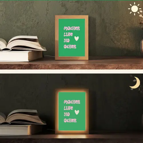 Tekst - Hartje - Moeder - Groen Light Box met kabel (Tafellamp) klein -sfeer3