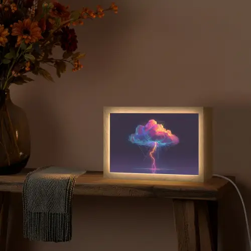 Donderwolk - Bliksemschicht - Licht - Blauw Light Box met kabel (Tafellamp) klein -sfeer4