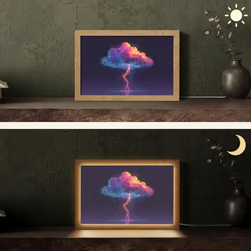 Donderwolk - Bliksemschicht - Licht - Blauw Light Box met kabel (Tafellamp) klein -sfeer3