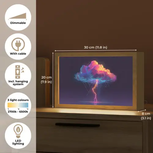 Donderwolk - Bliksemschicht - Licht - Blauw Light Box met kabel (Tafellamp) klein -USP_EN