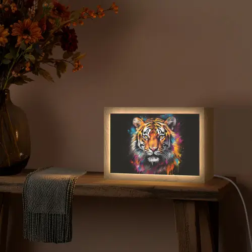 Tijger - Graffiti - Dieren - Zwart Light Box met kabel (Tafellamp) klein -sfeer4