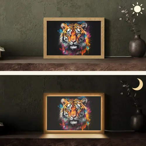 Tijger - Graffiti - Dieren - Zwart Light Box met kabel (Tafellamp) klein -sfeer3
