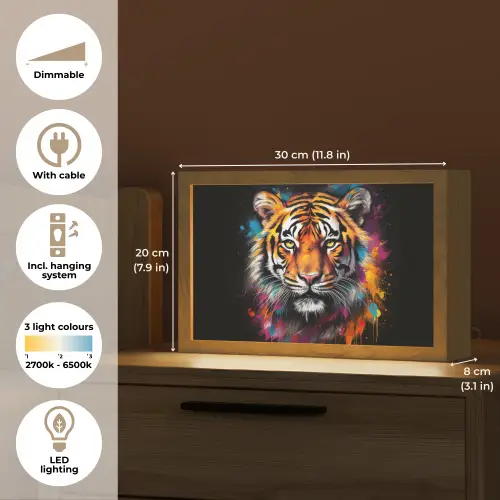 Tijger - Graffiti - Dieren - Zwart Light Box met kabel (Tafellamp) klein -USP_EN