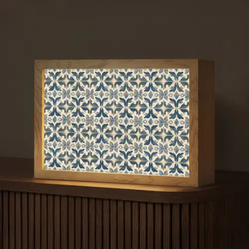 Tegel - Patroon - Blauw - Beige Light Box met kabel (Tafellamp) klein 924 -z3d_website