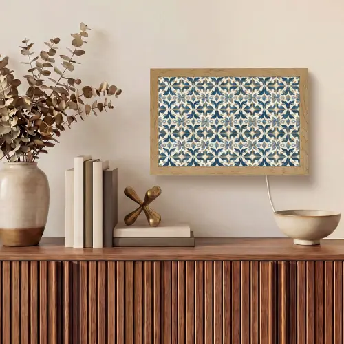 Tegel - Patroon - Blauw - Beige Light Box met kabel (Tafellamp) klein 924 -sfeer2