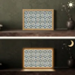Tegel - Patroon - Blauw - Beige Light Box met kabel (Tafellamp) klein 924 -sfeer3