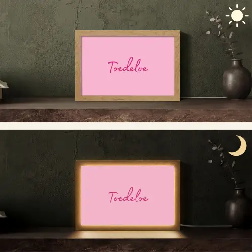 Toedeloe - Roze - Minimalistisch Light Box met kabel (Tafellamp) klein -sfeer3