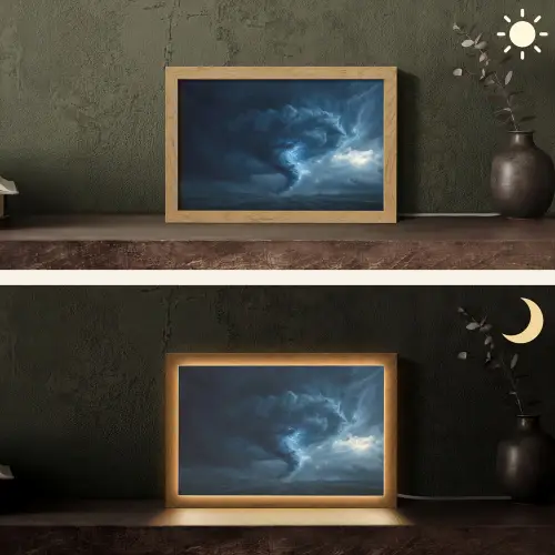Tornado - Duister - Wolken Light Box met kabel (Tafellamp) klein -sfeer3