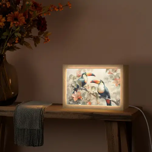 Toekan - Vogels - Bloemen - Tak Light Box met kabel (Tafellamp) klein -sfeer4