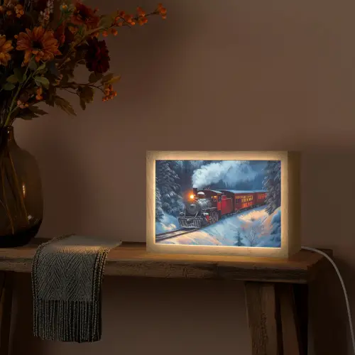 Trein - Kerst - Sneeuw - Kersttrein Light Box met kabel (Tafellamp) klein -sfeer4