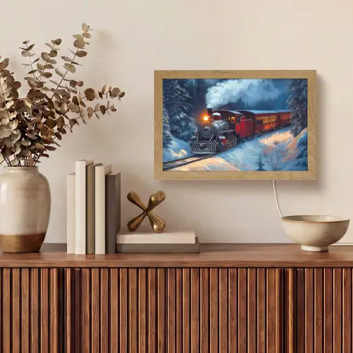 Trein - Kerst - Sneeuw - Kersttrein Light Box met kabel (Tafellamp) klein -sfeer2