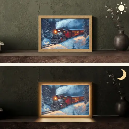Trein - Kerst - Sneeuw - Kersttrein Light Box met kabel (Tafellamp) klein -sfeer3
