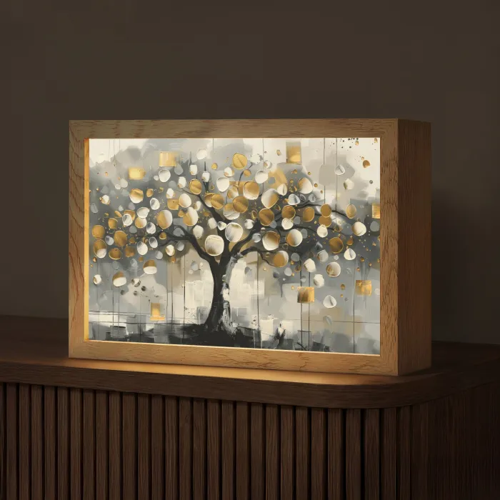 Boom - Abstract - Beige - Goud - Zwart Light Box met kabel (Tafellamp) klein -z3d_website