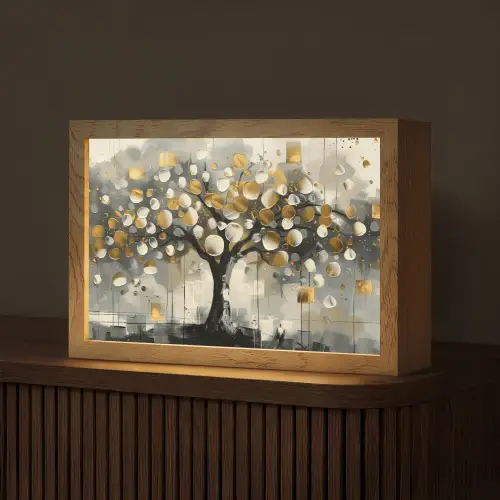 Boom - Abstract - Beige - Goud - Zwart Light Box met kabel (Tafellamp) klein -z3d_website
