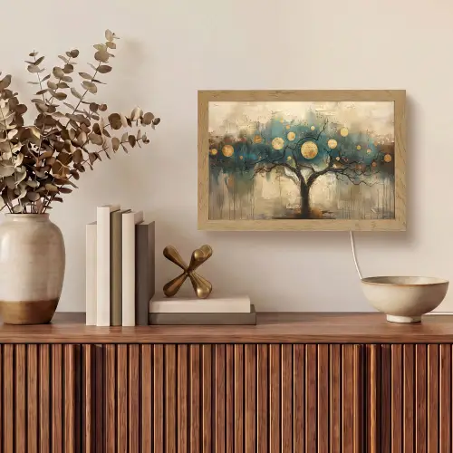 Boom - Abstract - Bruin - Goud - Industrieel Light Box met kabel (Tafellamp) klein -sfeer2