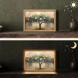 Boom - Abstract - Bruin - Goud - Industrieel Light Box met kabel (Tafellamp) klein -sfeer3