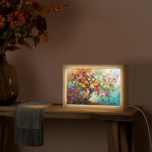 Boom - Abstract - Kleurrijk - Bloemen Light Box met kabel (Tafellamp) klein -sfeer4