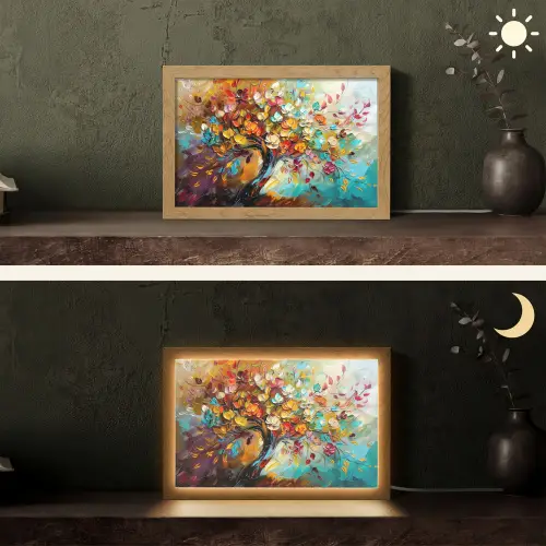Boom - Abstract - Kleurrijk - Bloemen Light Box met kabel (Tafellamp) klein -sfeer3