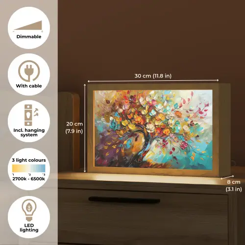 Boom - Abstract - Kleurrijk - Bloemen Light Box met kabel (Tafellamp) klein -USP_EN