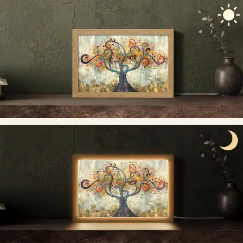 Boom - Kunst - Modern - Natuur Light Box met kabel (Tafellamp) klein -sfeer3
