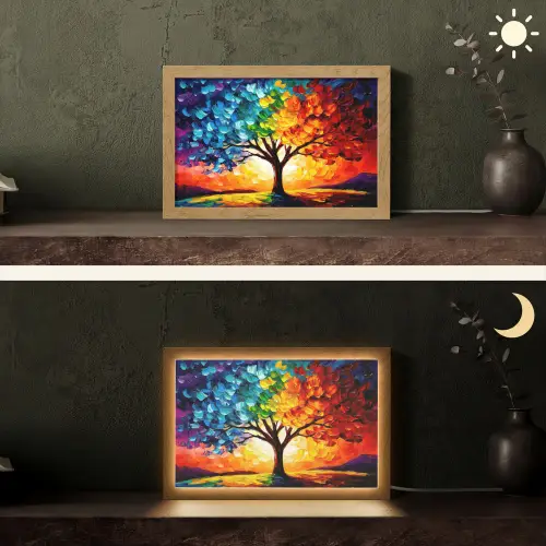 Boom - Kunst - Natuur - Zonsondergang Light Box met kabel (Tafellamp) klein -sfeer3