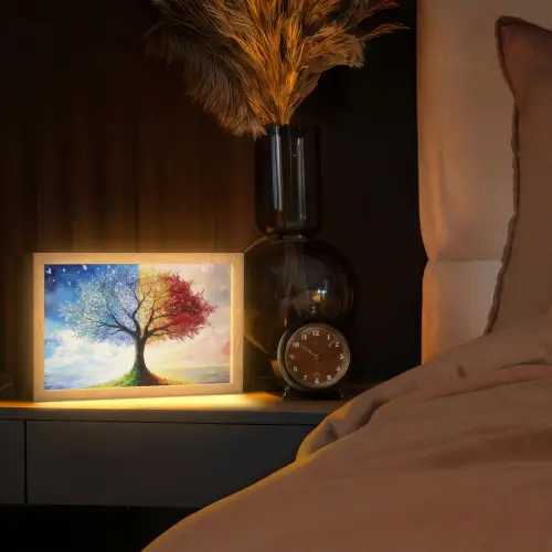 Boom - Kunst - Seizoenen - Herfst Light Box met kabel (Tafellamp) klein -sfeer1