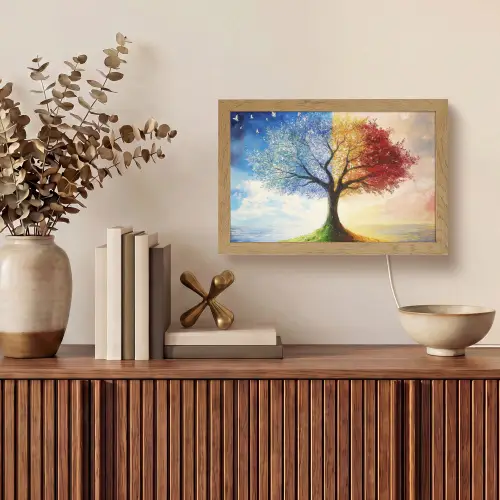 Boom - Kunst - Seizoenen - Herfst Light Box met kabel (Tafellamp) klein -sfeer2