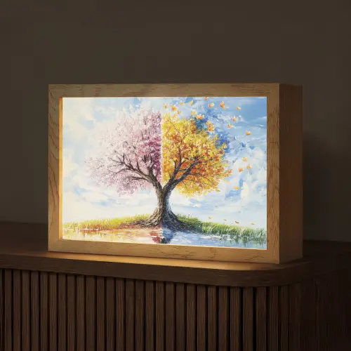 Boom - Kunst - Seizoenen - Lente - Herfst Light Box met kabel (Tafellamp) klein -z3d_website
