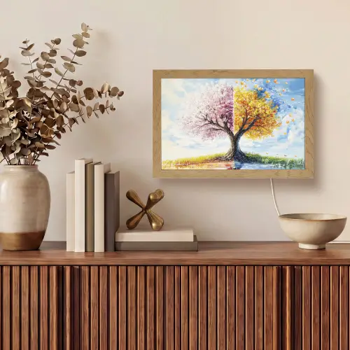 Boom - Kunst - Seizoenen - Lente - Herfst Light Box met kabel (Tafellamp) klein -sfeer2