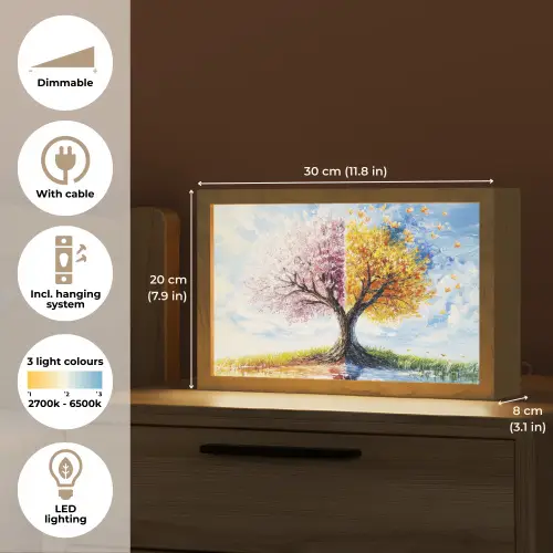 Boom - Kunst - Seizoenen - Lente - Herfst Light Box met kabel (Tafellamp) klein -USP_EN
