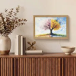 Boom - Kunst - Seizoenen - Lente - Herfst Light Box met kabel (Tafellamp) klein -sfeer2