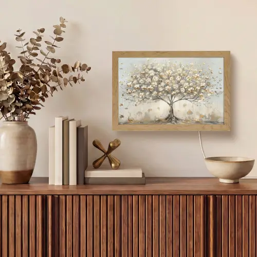Boom - Beige - Goud - Verflook - Grijs Light Box met kabel (Tafellamp) klein -sfeer2