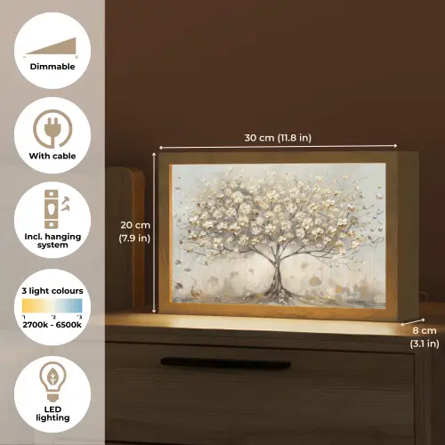 Boom - Beige - Goud - Verflook - Grijs Light Box met kabel (Tafellamp) klein -USP_EN