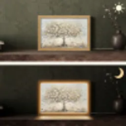 Boom - Beige - Goud - Verflook - Grijs Light Box met kabel (Tafellamp) klein -sfeer3