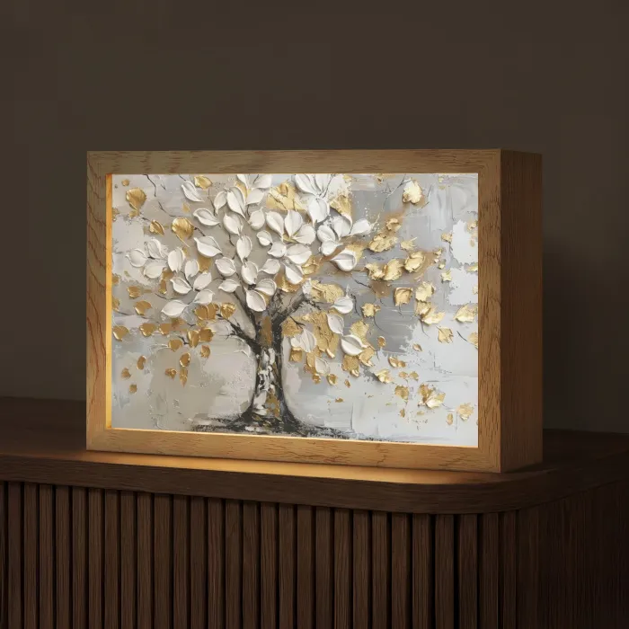 Boom - Beige - Grijs - Goud - Abstract Light Box met kabel (Tafellamp) klein -z3d_website